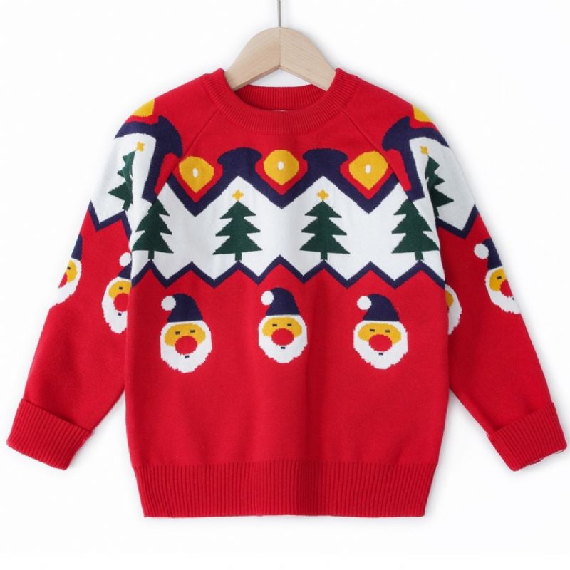 Flickor Söt Tomte Crew Neck Stickad Tröja Jul Nyhet