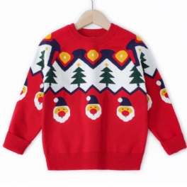 Flickor Söt Tomte Crew Neck Stickad Tröja Jul Nyhet