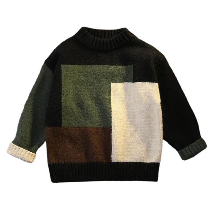 Pojkar Colorblock Rutig Pullover Långärmad Tröja