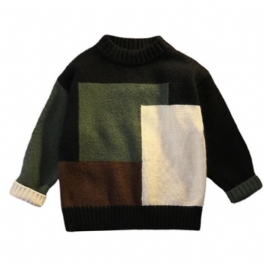 Pojkar Colorblock Rutig Pullover Långärmad Tröja