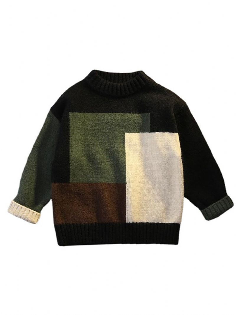 Pojkar Colorblock Rutig Pullover Långärmad Tröja