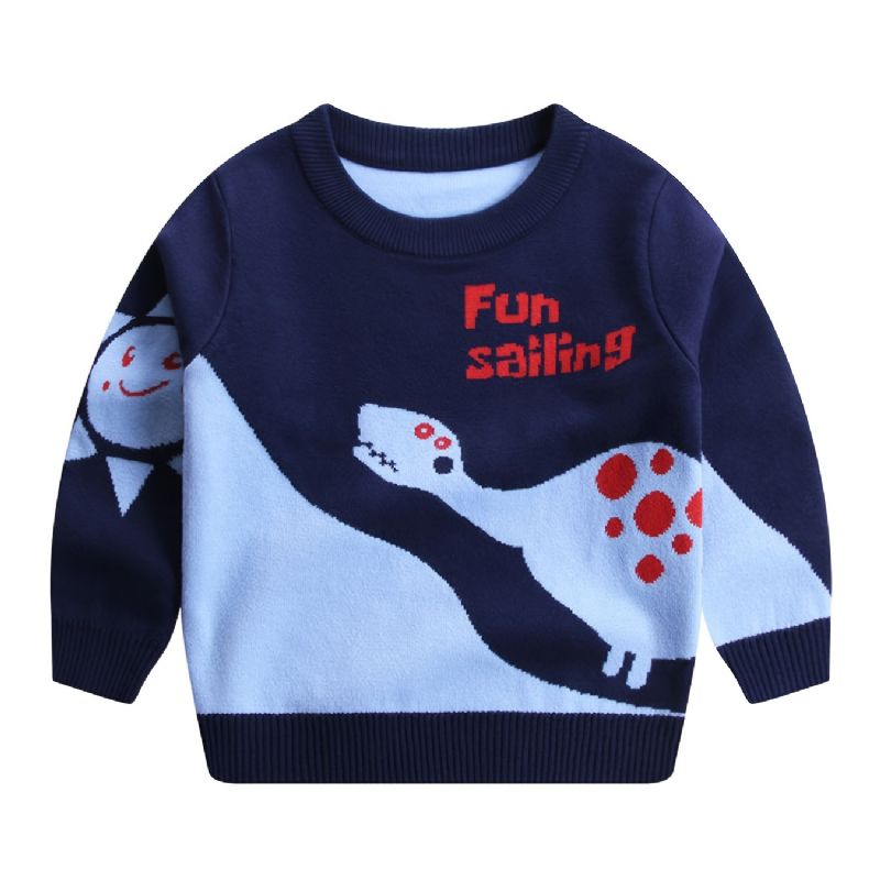Pojkar Dinosaur Stickad Pullover Tröja Varma Barnkläder För Vintern
