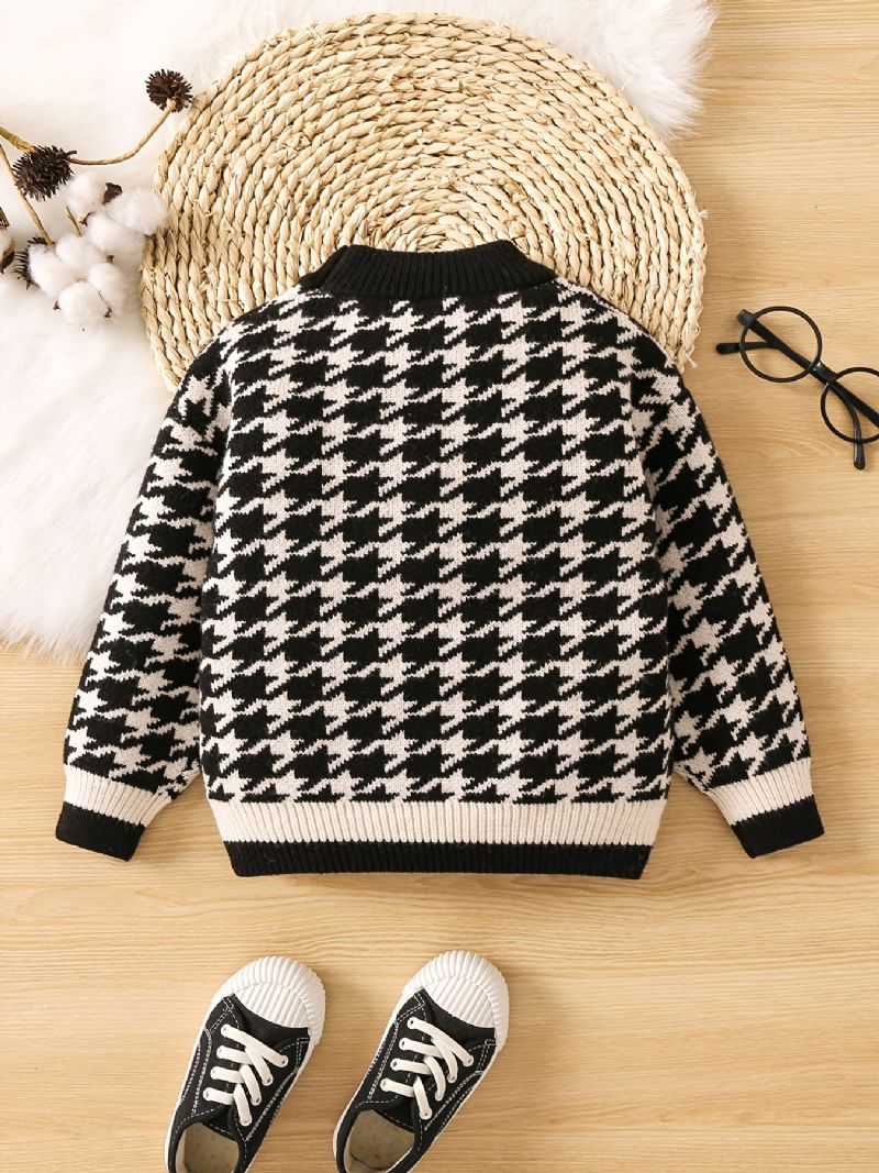 Pojkar Houndstooth Tröja Letter Rund Hals Stickad Casual Pullover