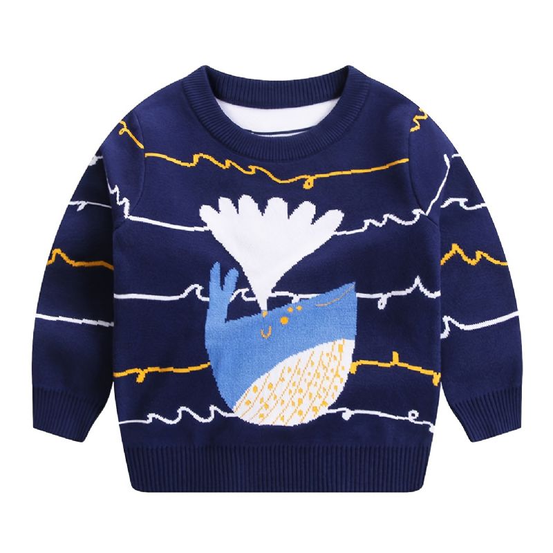 Pojkar Randig Whale Stickad Pullover Tröja Barnkläder För Vintern