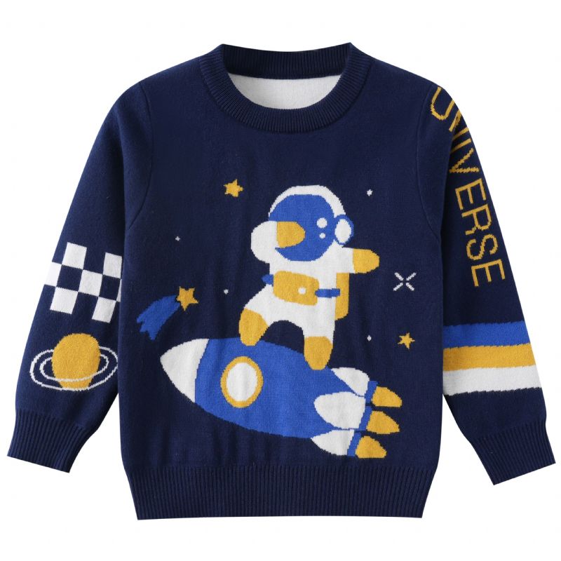 Pojkar Tecknad Stickad Tröja Barnkläder Space Astronaut Mönster