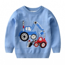 Pojktröja Colorblock Cartoon Engineering Vehicle Pattern Stickad Pullover