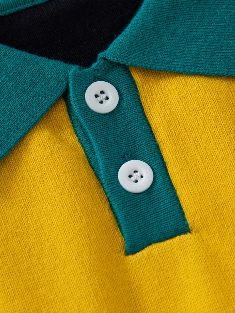 Pojktröja Tecknat Mönster Lapel Långärmad Colorblock Pullover