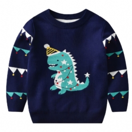 Småbarn Bebis Pojkar Flickor Jul Cartoon Dinosaur Print Crew Neck Stickad Tröja