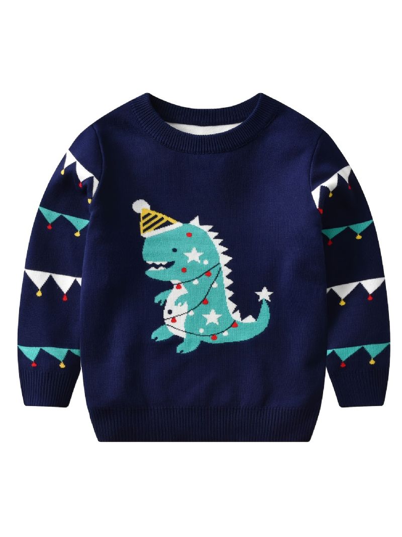 Småbarn Bebis Pojkar Flickor Jul Cartoon Dinosaur Print Crew Neck Stickad Tröja