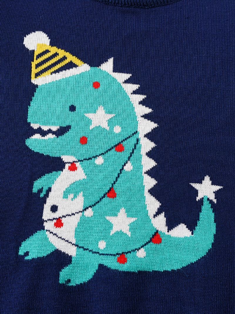 Småbarn Bebis Pojkar Flickor Jul Cartoon Dinosaur Print Crew Neck Stickad Tröja