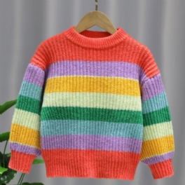 Småbarn Flickor Rundhalsad Långärmad Rainbow Multicolor Stickad Tröja