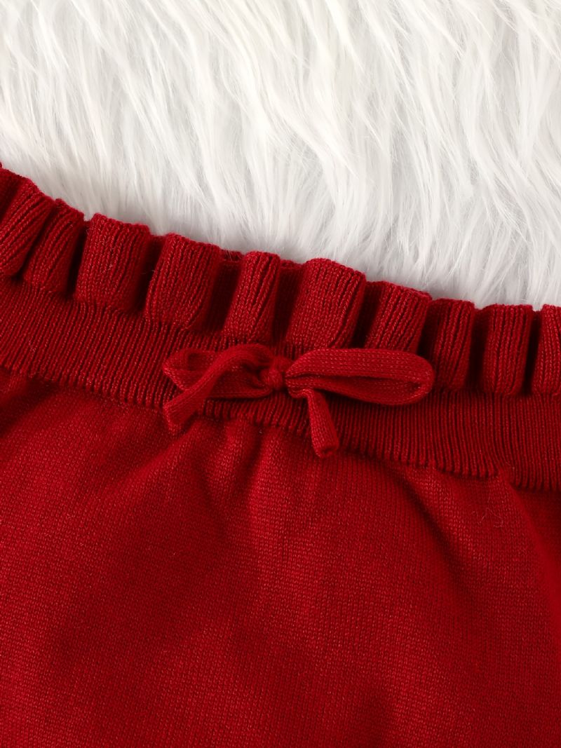 Spädbarn Flickor Långärmad Rund Hals Volangtröja Och Solid Stickade Shorts Barnkläder