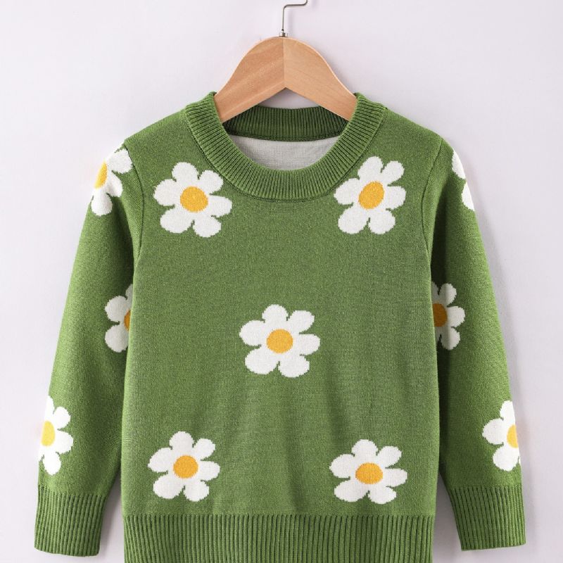 Tröja Med Rund Hals För Flickor Med Blommönster För Vintern
