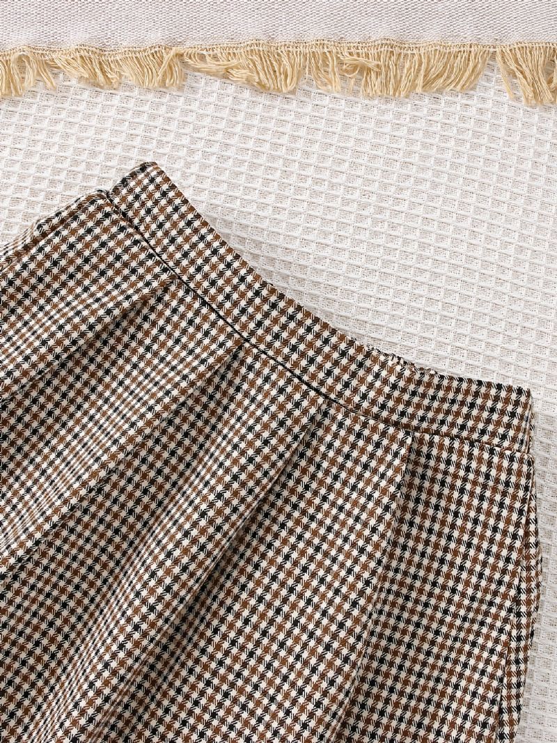 3st Flickor Solid Långärmad Lapel Shirt Top Rutig Elastisk Midja Kjol Med Camisole Set Kläder