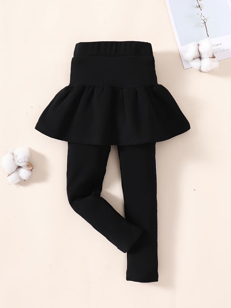 Småbarn Flickor Fotlösa Leggings Med Volang Tutu Kjol Fleece Varma Byxor Barnkläder