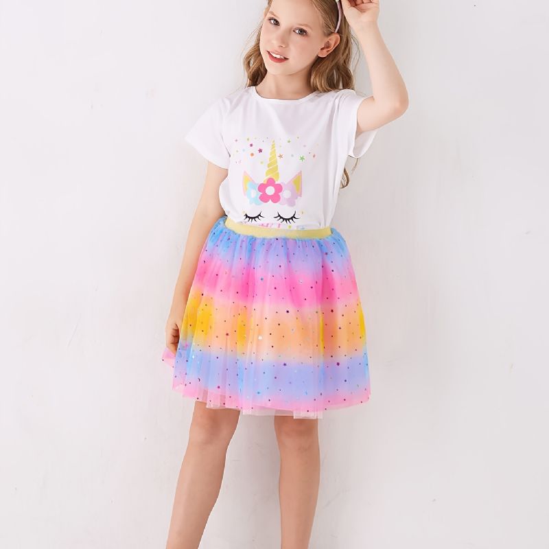 Tutu-kjol För Tjejer Rainbow Star Mesh Kjol Princess Dress