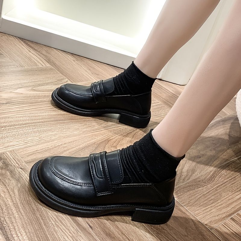 Dam Slip On Solid Faux Leather Loafers Flickor Lolita Skor College Gothic Platform Quality