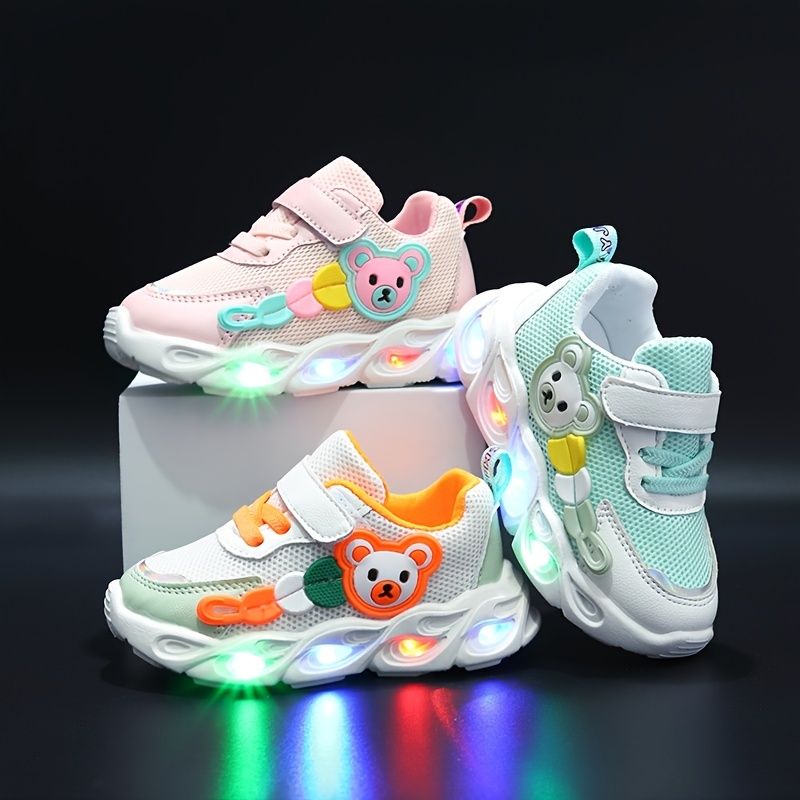 Flickor Led Skor Sneakers Andas Cartoon Bear Sportskor Barn