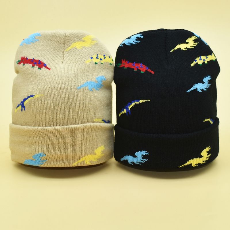 2st Barn Varm Mössa Stickad Dinosauriemönster Keps Vinter Flickor Pojkar