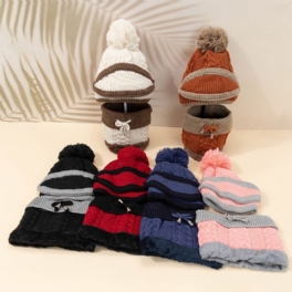 Barn Knit Beanie Hatt Scarf Munskydd Set Fleece Varm Keps Med Pompom Vinter För Flickor Pojkar