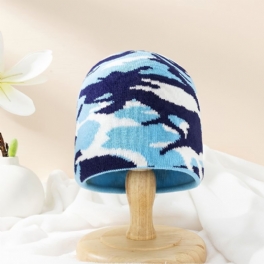 Barn Warm Beanie Stickad Hatt Kamouflagemönster Keps Vinter För Bebis Pojkar Flickor