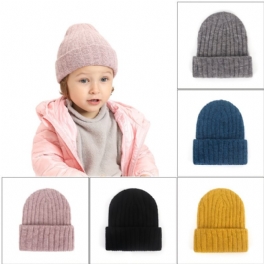 Bebis Barn Warm Hatt Enfärgad Ull Stickad Elastisk Mössa