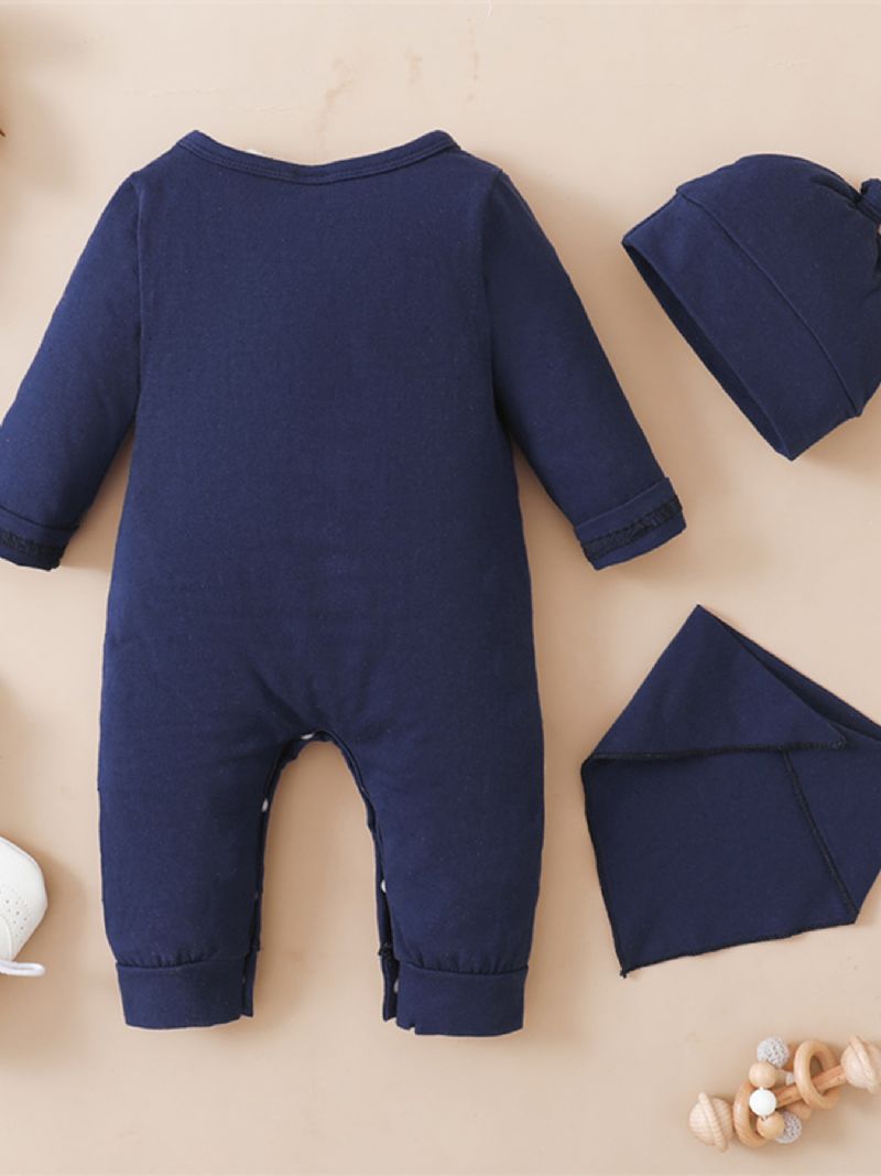 Bebis Pojkar Little Boss Långärmad Jumpsuit Haklapp & Hatt Set