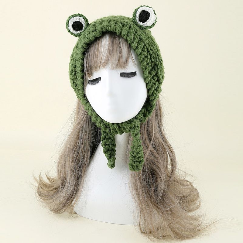 Grön Söt Groda Hatt Pannband Virkad Stickad Flog Eye Beanie Öronlapp Keps Photo Prop For Women Flickor