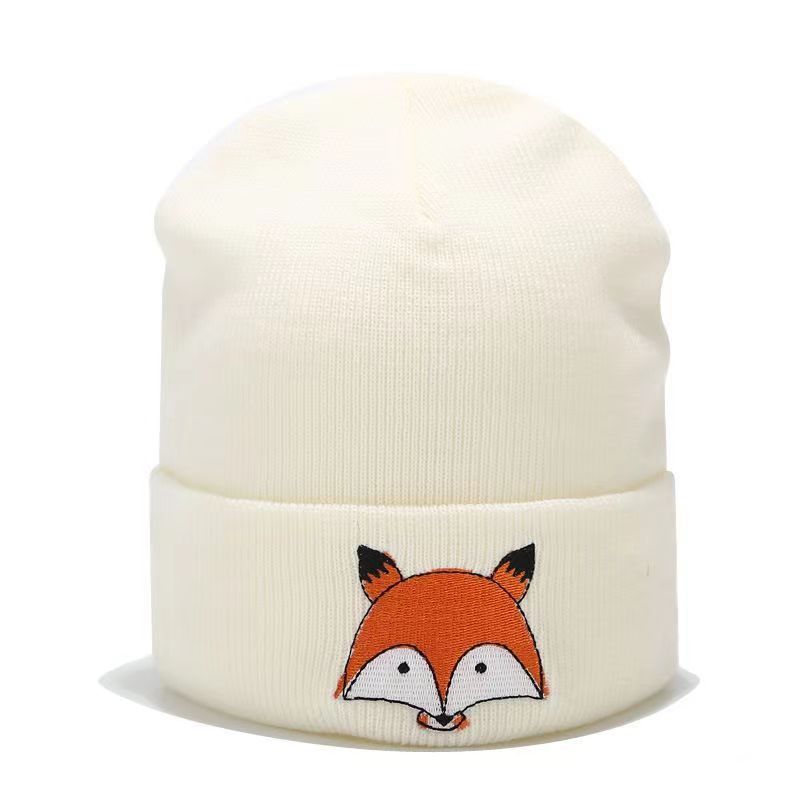 Höst Vinter Barn Mode Broderad Fox Stickad Mössa