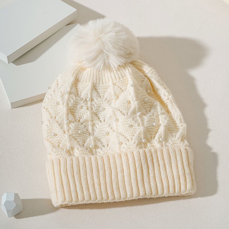Pärla Vintermössor Snö Skidmössa Varma Stickade Mössor För Pojkar Flickor Kallt Väder Mössa Beige