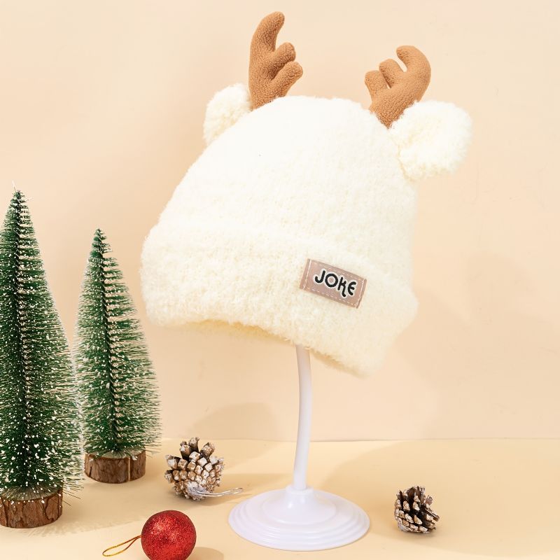 Småbarn Bebis Deer Ear Beanie Stickad Hatt Förtjockad Varm Keps Vinter För Flickor Pojkar