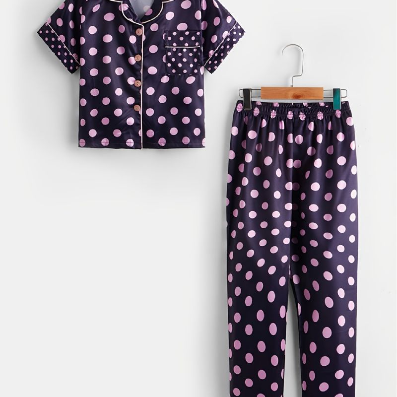 2 St Småbarn Flickor Krage Kofta Shorts Outfits Casual Polka Dot Pyjamas Set