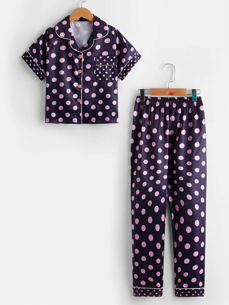 2 St Småbarn Flickor Krage Kofta Shorts Outfits Casual Polka Dot Pyjamas Set