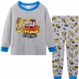 2023 Nya Barn Pojkar Tecknade Grävmaskin Mönster Pyjamas Bomull Långärmad Kostym Hemkläder