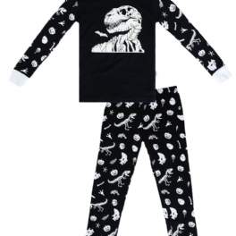 2st Barn Pyjamas Glow-in-the-dark Dinosaurietryck Med Rund Hals Och Långärmad Topp & Byxor För Pojkar Flickor