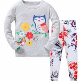 2st Flickor Casual Söt Cartoon Print Pyjamas Set Med Thermal Pullover Toppar & Byxor För Vintern