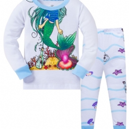 2st Flickor Enkel Casual Pyjamas Set Med Långärmad Tecknad Print Toppar Och Byxor För Vintern
