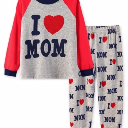 2st Flickor Enkel Casual Pyjamas Set Rundhalsad Långärmad Toppar & Byxor Med (i Love Mom) Tryck För Vintern