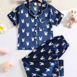 2st Flickor Kortärmad Pyjamas Hemkläder Set Cartoon Rabbit Pattern