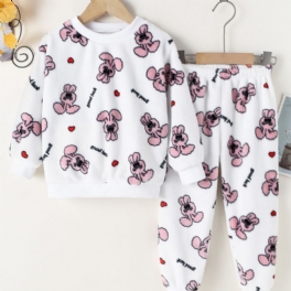 2st Flickor Långärmad Pullover Byxor Pyjamas Set Med Söt Kärlek Kanin Print