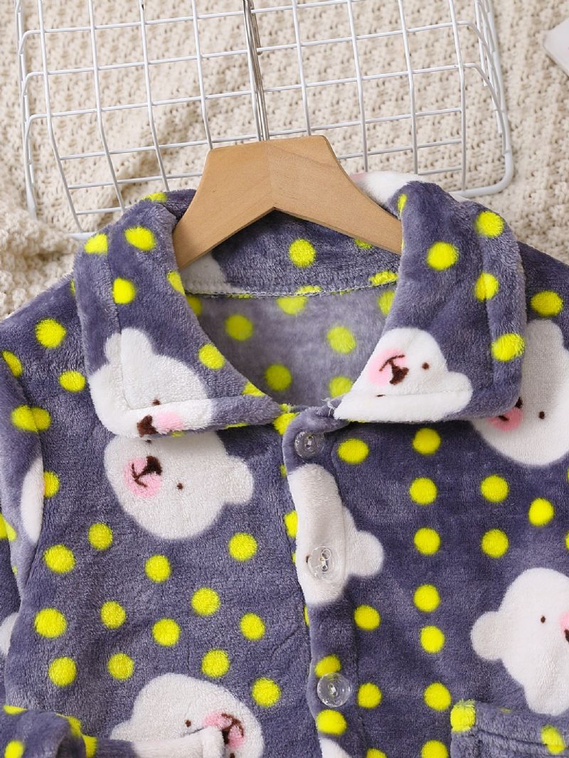 2st Ny Höst Vinter Pojkar Och Flickor Förtjockad Flanellkofta Med Prickigt Björntryck Pyjamasset