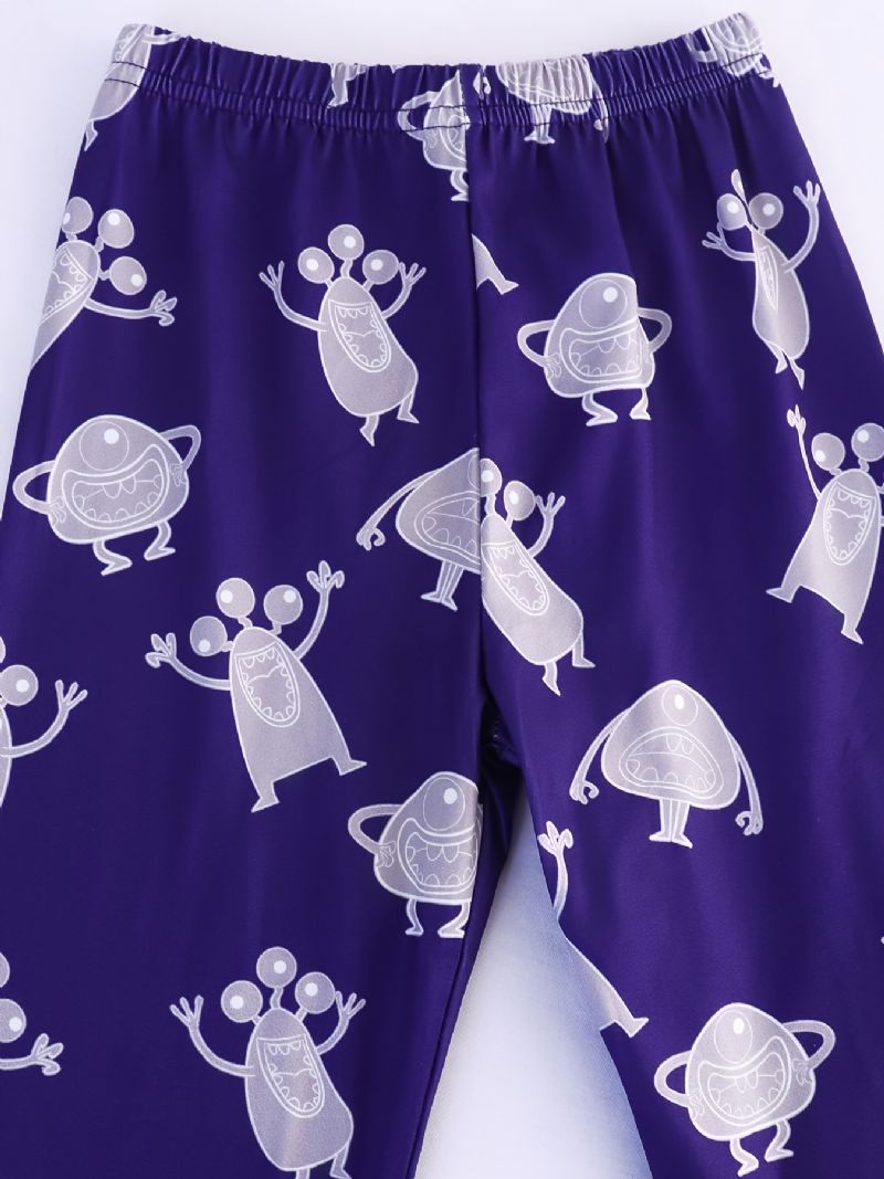 2st Pojkar Casual Cartoon Monster Pyjamas Set Med Långärmade Toppar Och Byxor Marinblå