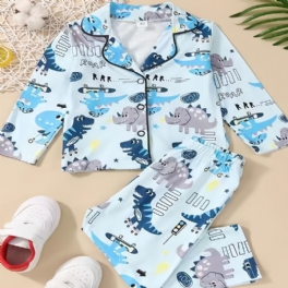 2st Pojkar Casual Cartoon Pyjamas Set Med Lapel Toppar & Byxor Barnkläder För Vintern