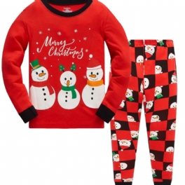 2st Pojkar Christmas Snowman Pattern Pullover Pyjamas Byxor Kostymer