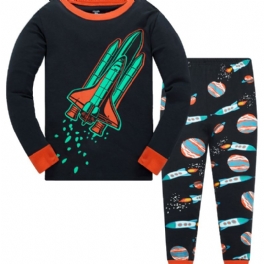 2st Pojkar Rocket Astronaut Star Universe Långärmad Pyjamas Bomullsdräkt