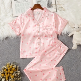 2st/set Flickor Loungewear Pyjamasset Med Hjärttryck