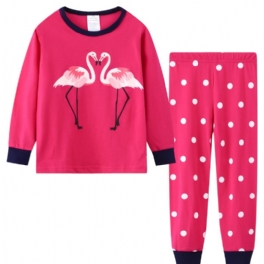 2st Småbarn Flickor Flamingotryck Bomull Sweatshirt Pyjamasset Med Rund Hals
