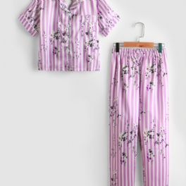 2st Småbarn Flickor Rosa Randig Ditsy Blommig Krage Ärmbyxor Casual Pyjamas Set P119-2