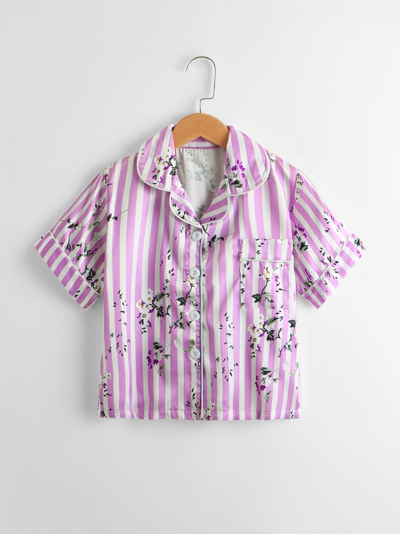 2st Småbarn Flickor Rosa Randig Ditsy Blommig Krage Ärmbyxor Casual Pyjamas Set P119-2