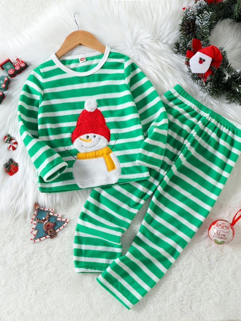 2st Småbarnspojke Pyjamasset Jultomten Randigt Patchwork Långärmad Topp & Byxa Set